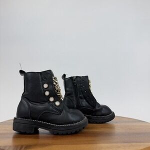 Little Kids Kurt Geiger London Mini Bax Black Leather Combat Ankle Boots‎ Size 6